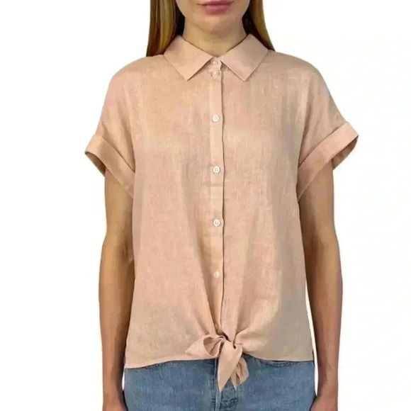 ❤️ Jachs Girlfriend Short Sleeved Linen Blend Blouse Small Pink Lightweight Top - Picture 11 of 14